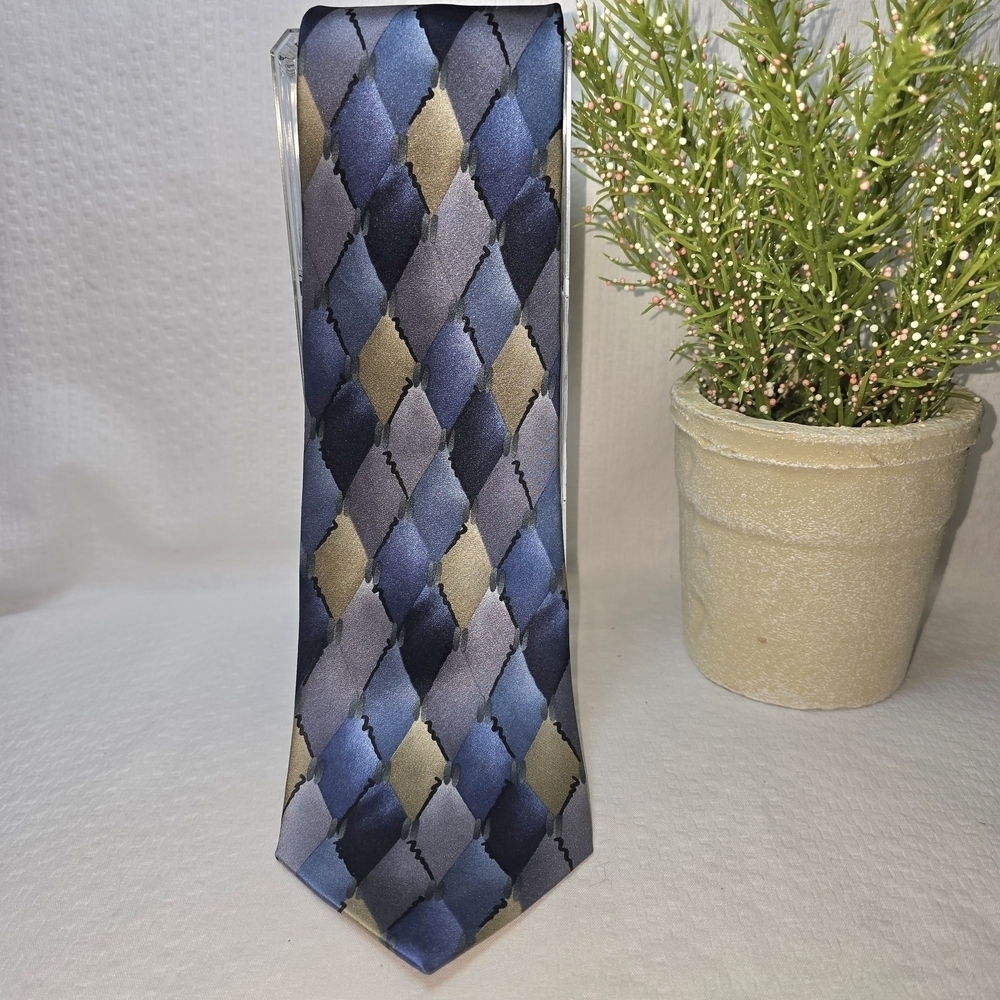 Cocktail Colors Blue and Gold Geometric Silk Tie